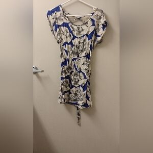 Aqua Womens Print Silk Short Sleeve Criss Cross Back Mini Dress S